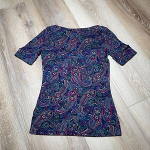 Polo by Ralph Lauren Paisley Short-Sleeve Top in Navy and Purple